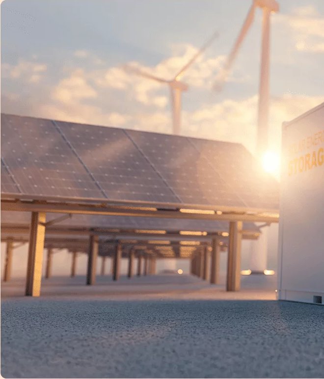 Utility-scale solar arrays at sunrise